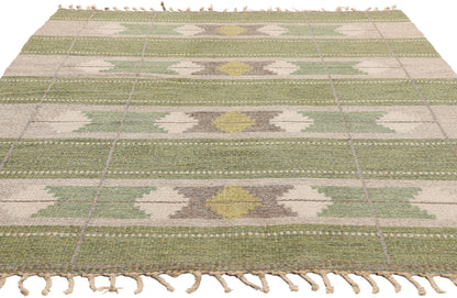 5 x 7 - Green Vintage Ingegerd Silow Swedish Rollakan Rug - 79359