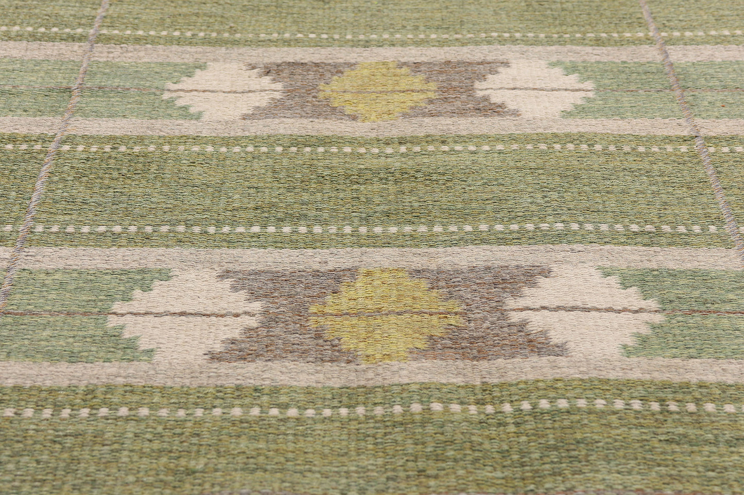 5 x 7 - Green Vintage Ingegerd Silow Swedish Rollakan Rug - 79359