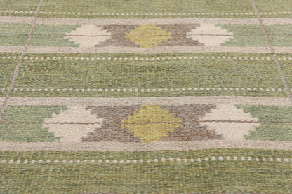 5 x 7 - Green Vintage Ingegerd Silow Swedish Rollakan Rug - 79359