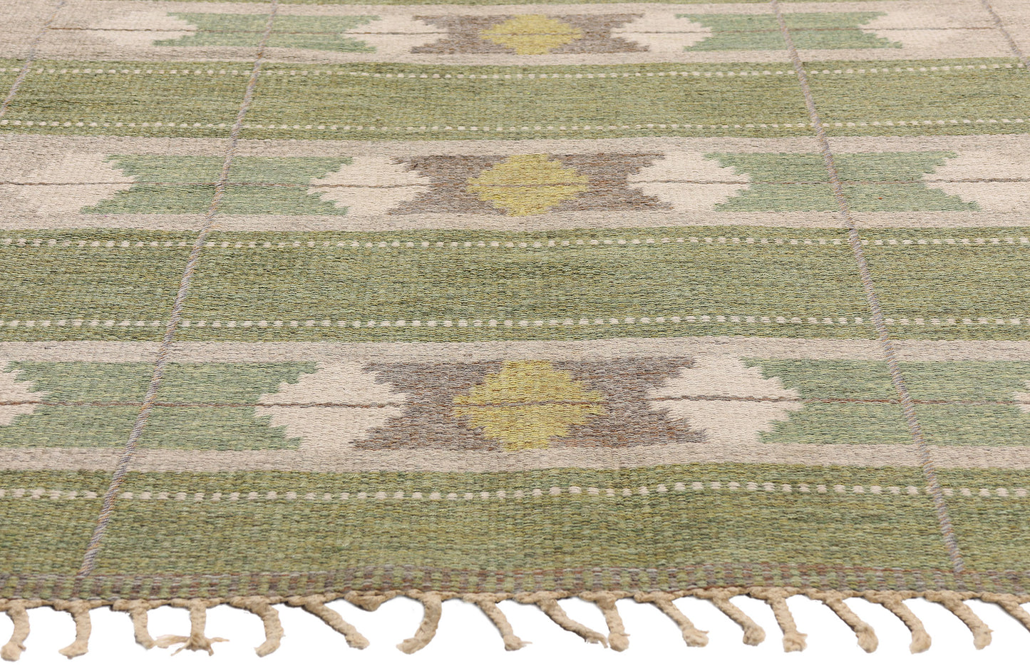 5 x 7 - Green Vintage Ingegerd Silow Swedish Rollakan Rug - 79359