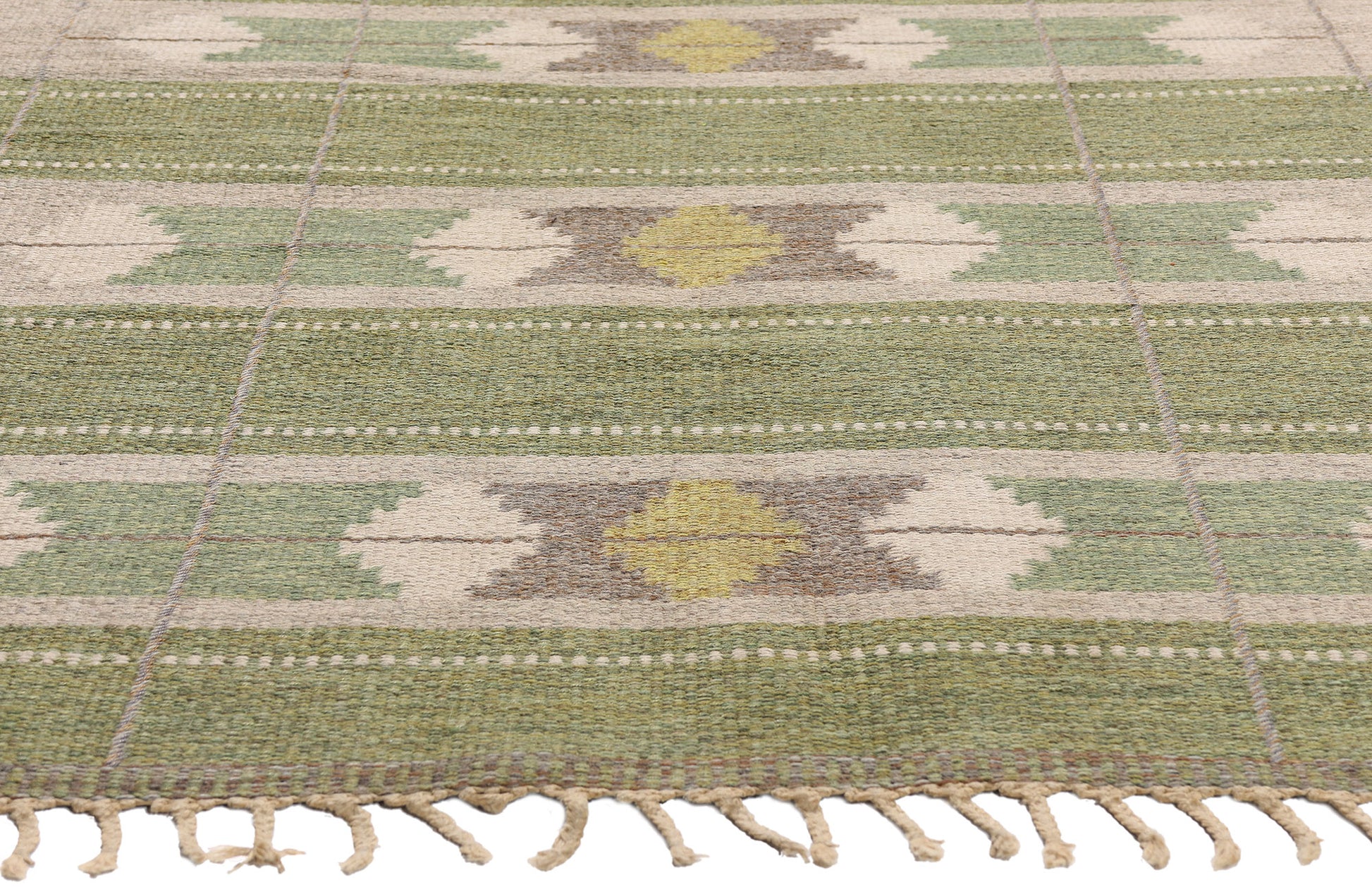 5 x 7 - Green Vintage Ingegerd Silow Swedish Rollakan Rug - 79359