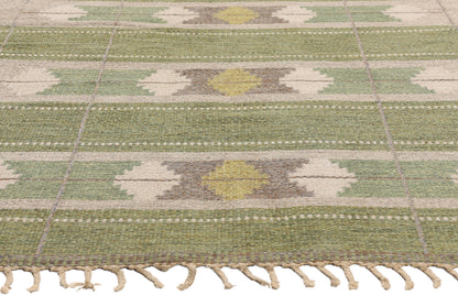 5 x 7 - Green Vintage Ingegerd Silow Swedish Rollakan Rug - 79359