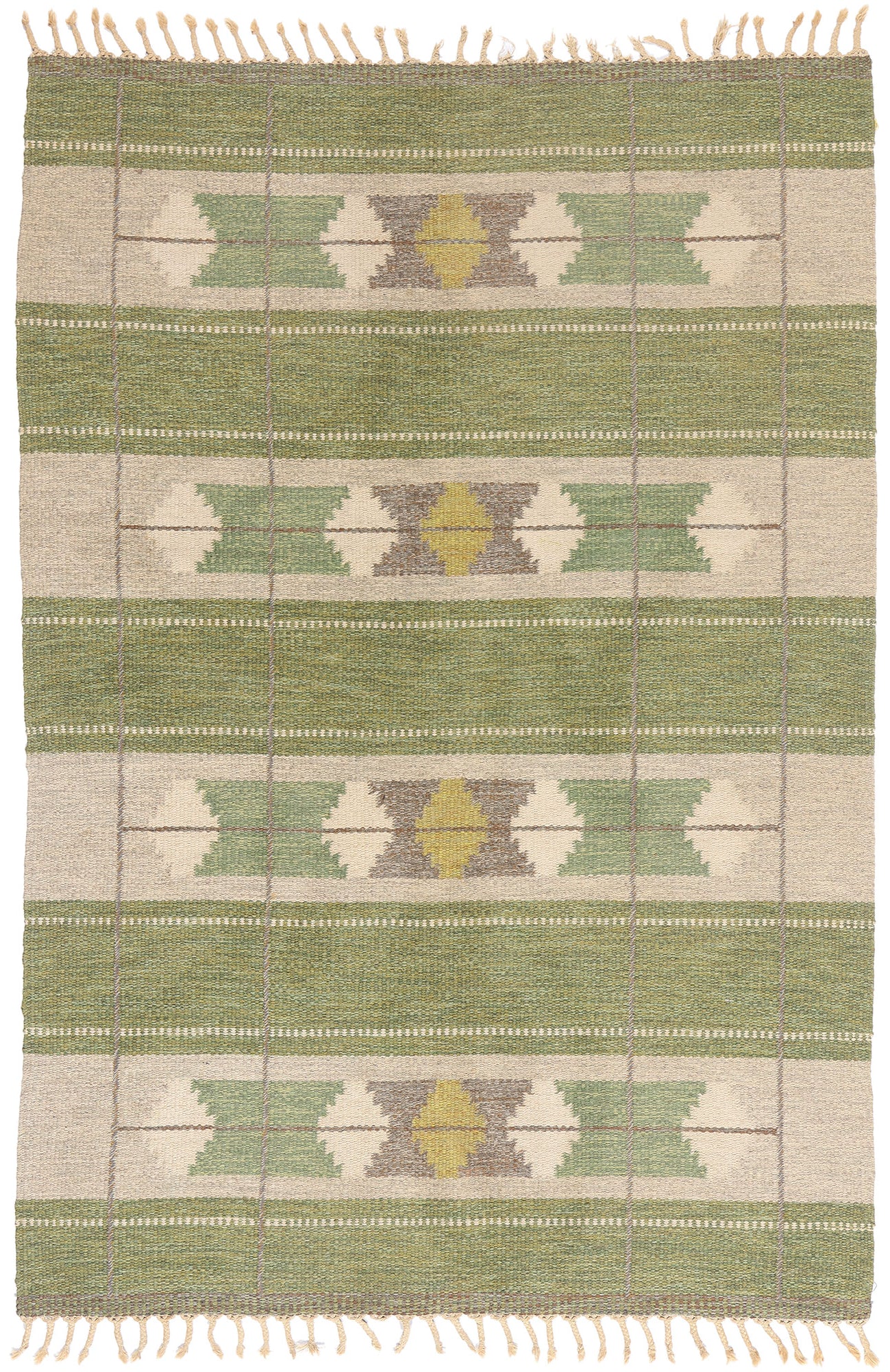 5 x 7 - Green Vintage Ingegerd Silow Swedish Rollakan Rug - 79359