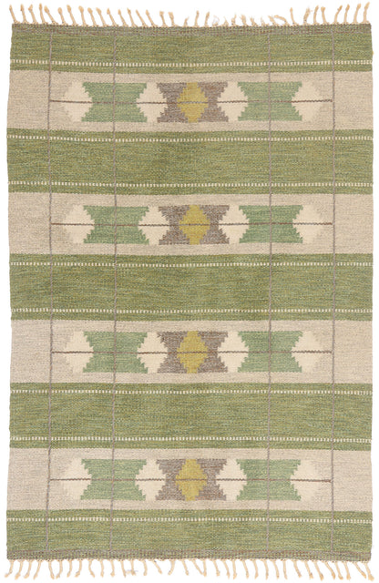 5 x 7 - Green Vintage Ingegerd Silow Swedish Rollakan Rug - 79359