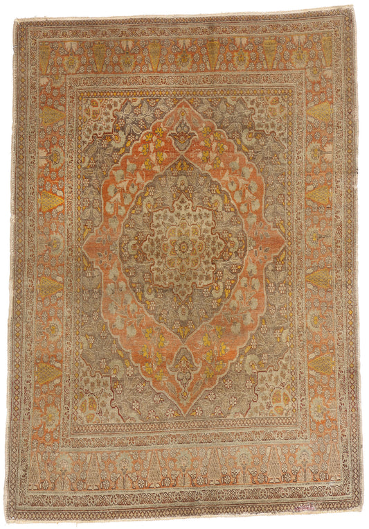 4 x 5 - Rust Antique Tabriz Rug - 79366