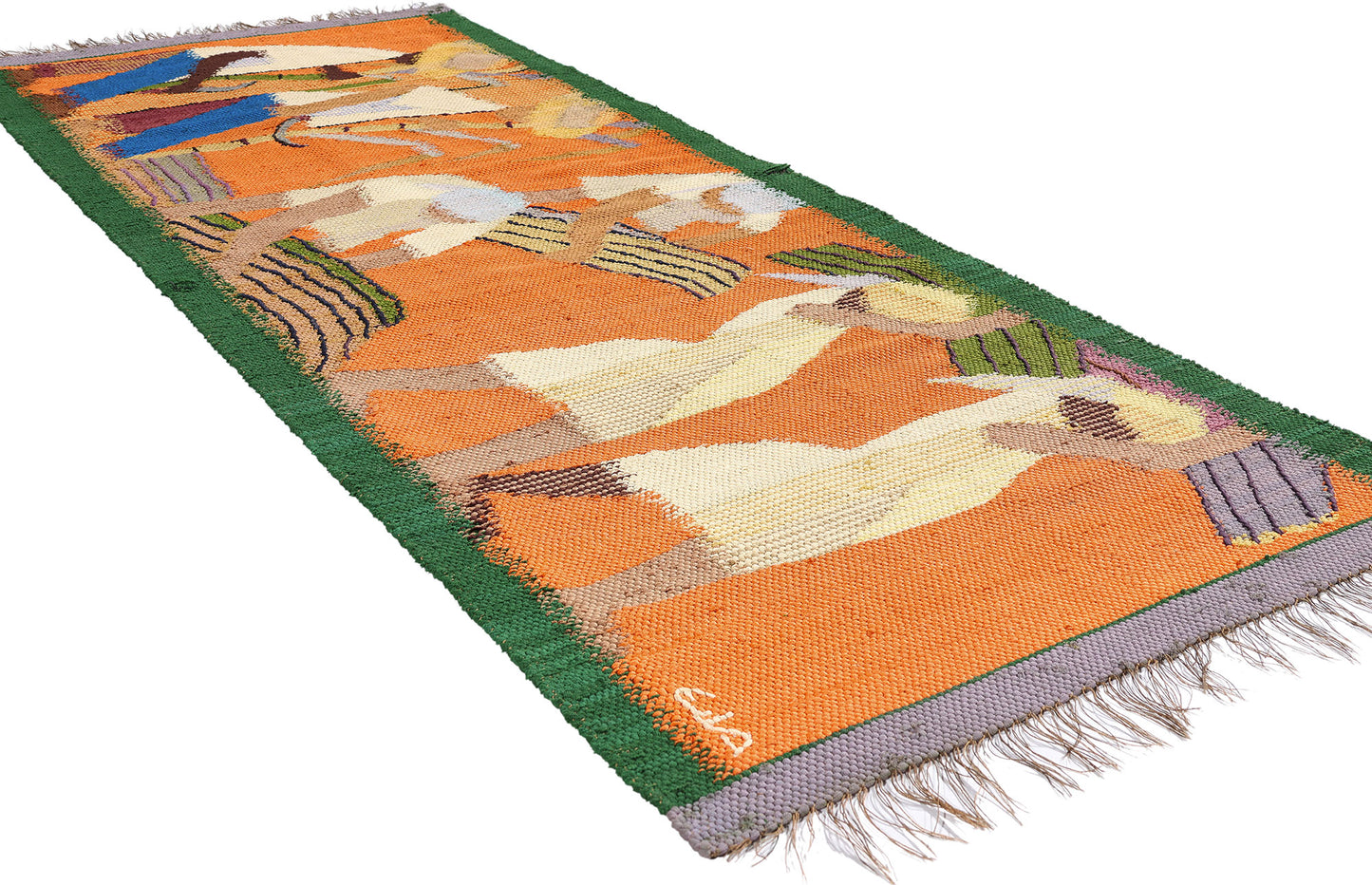 3 x 7 - Orange Vintage Eila Ampula Brazilian Tapestry - 79381