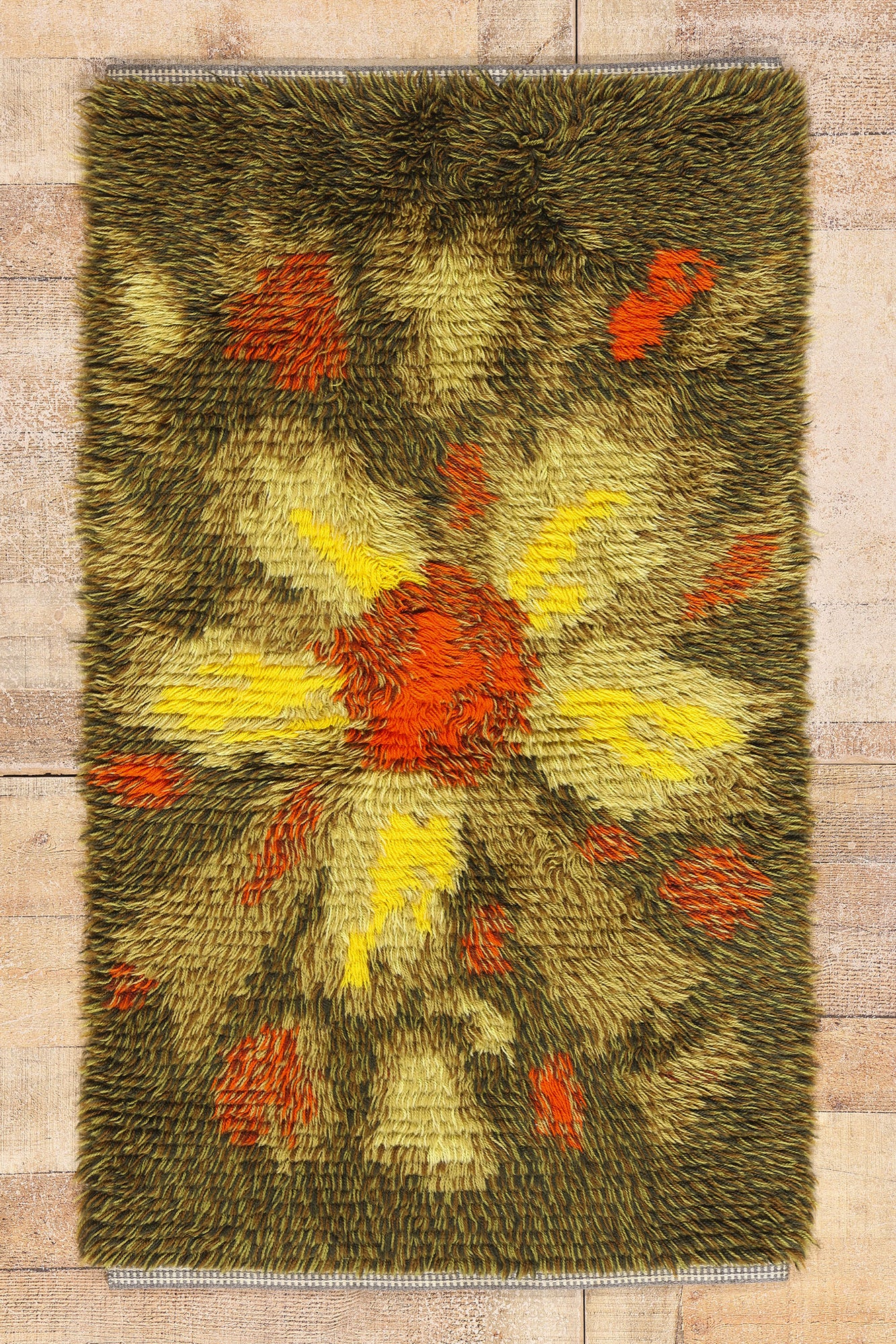 2 x 4 - Green Vintage Rya Rug - 79384