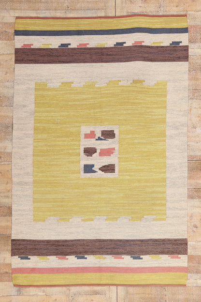 5 x 8 - Yellow Vintage Swedish Rollakan Rug - 79391