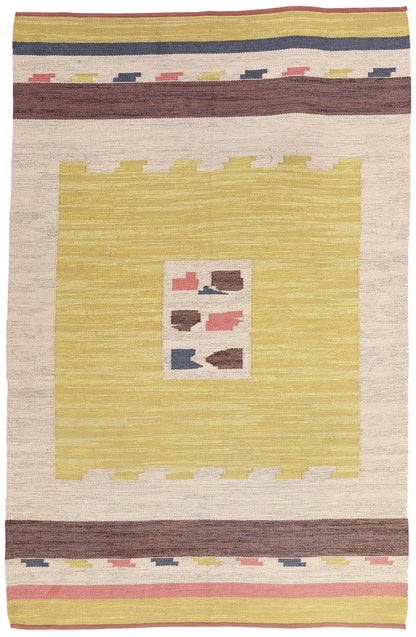 5 x 8 - Yellow Vintage Swedish Rollakan Rug - 79391