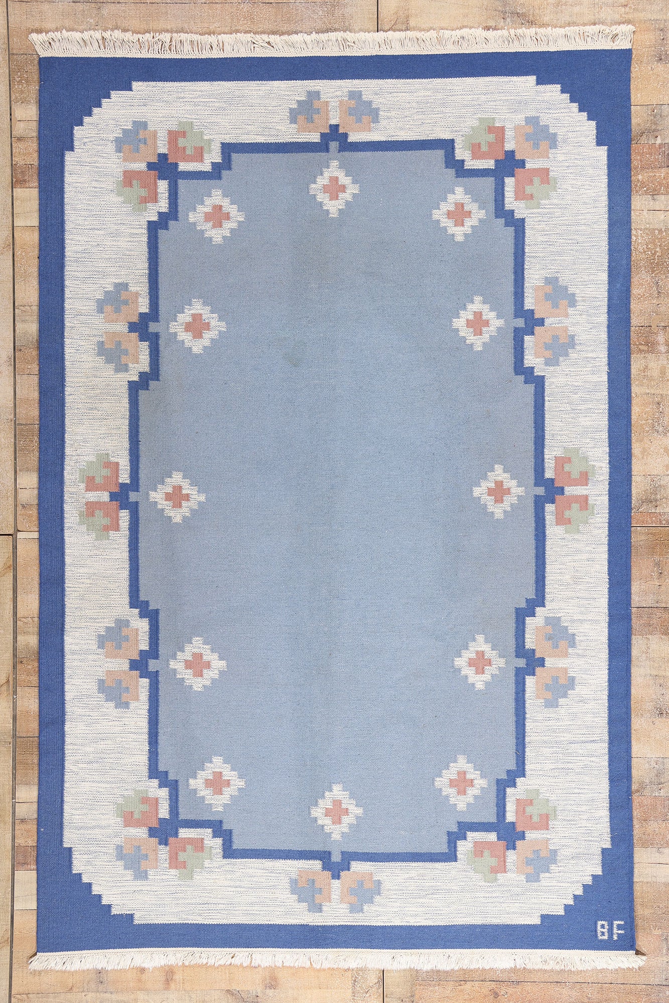 6 x 10 - Blue Vintage Swedish Rollakan Rug - 79393