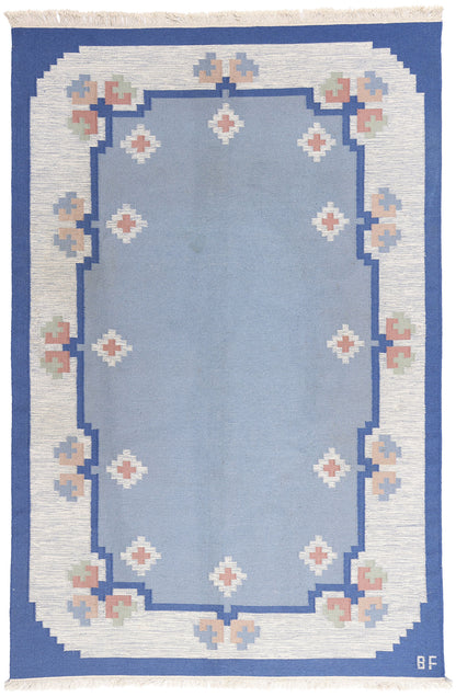 6 x 10 - Blue Vintage Swedish Rollakan Rug - 79393