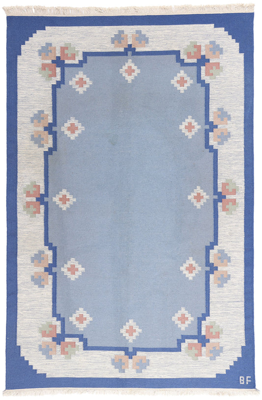 6 x 10 - Blue Vintage Swedish Rollakan Rug - 79393