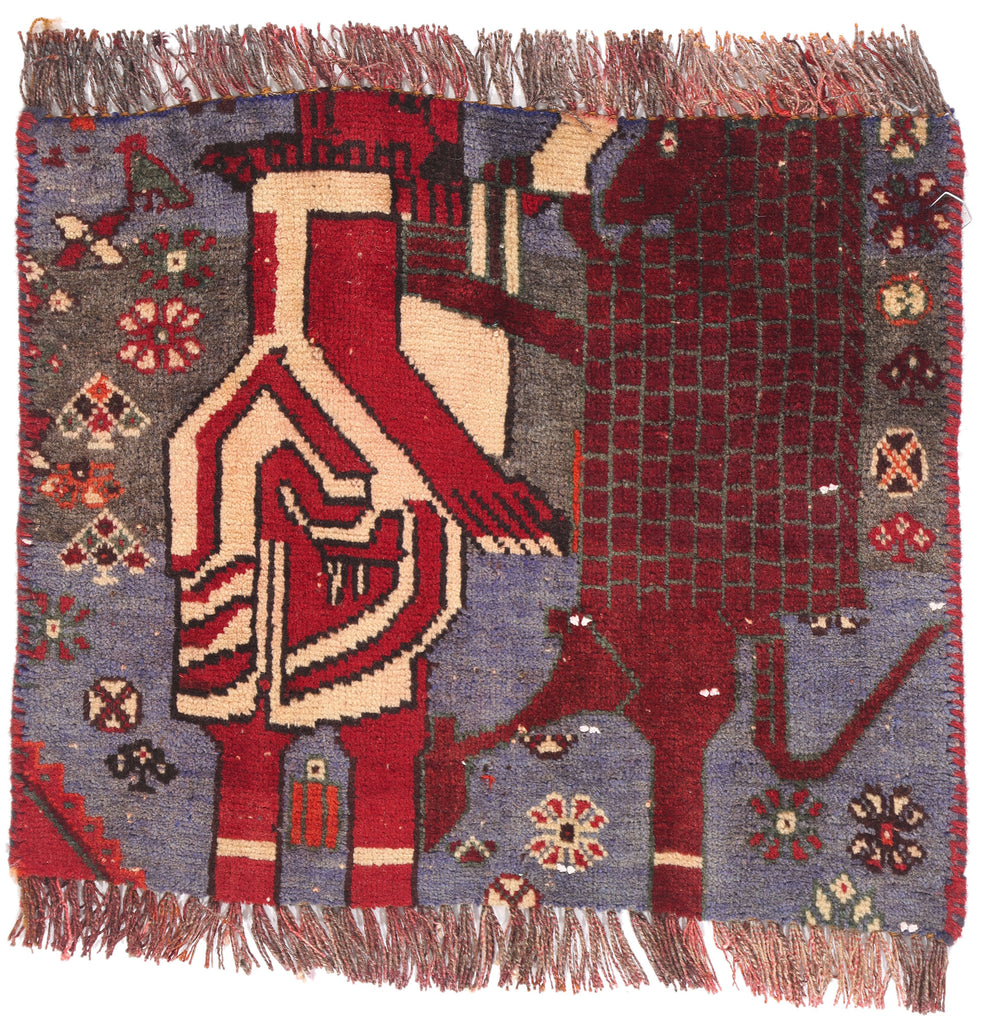 2 x 2 - Blue Antique Persian Pictorial Shiraz Rug - 79399