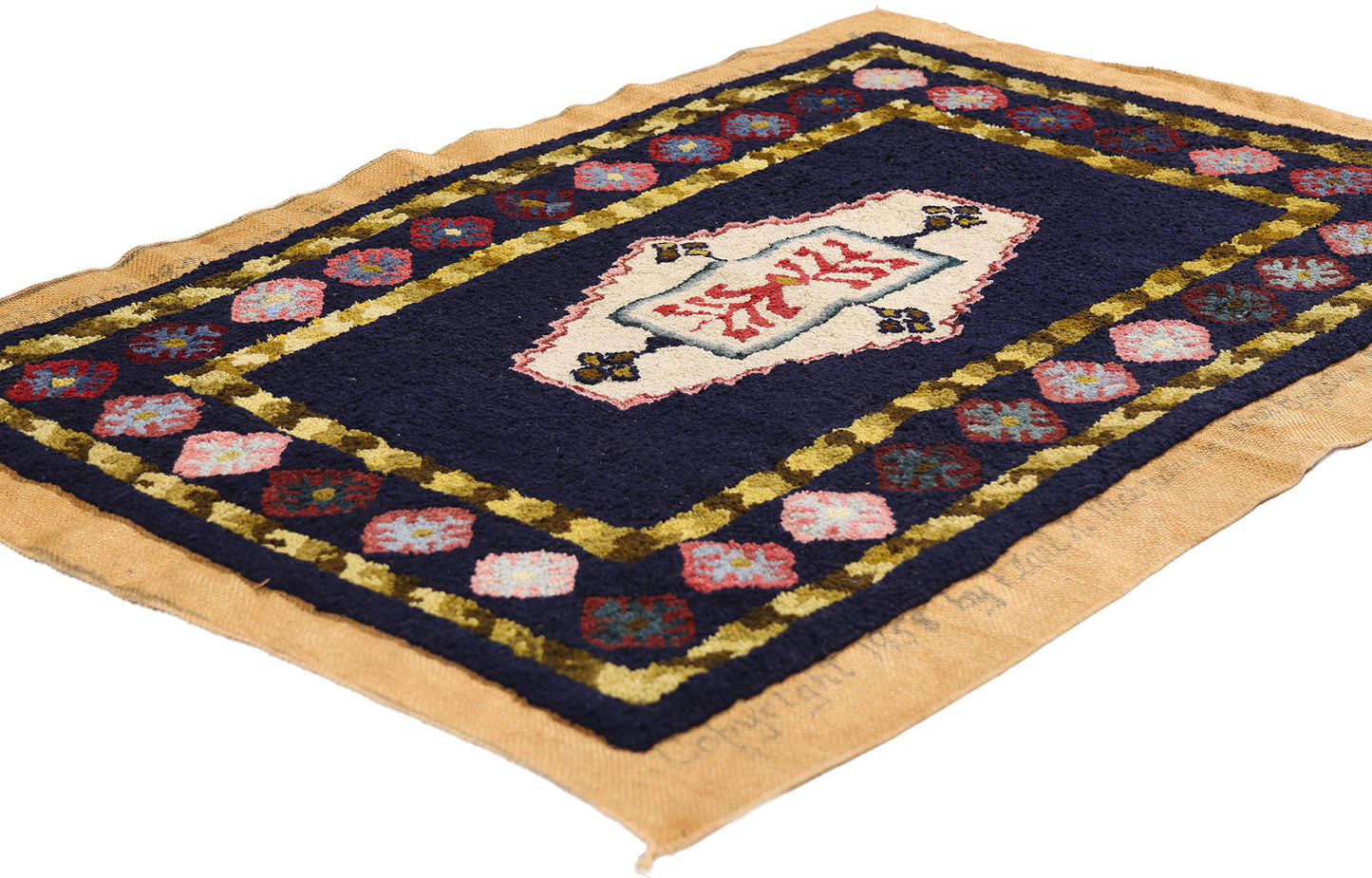 2 x 3 - Navy Blue Antique Hook Rug - 79403