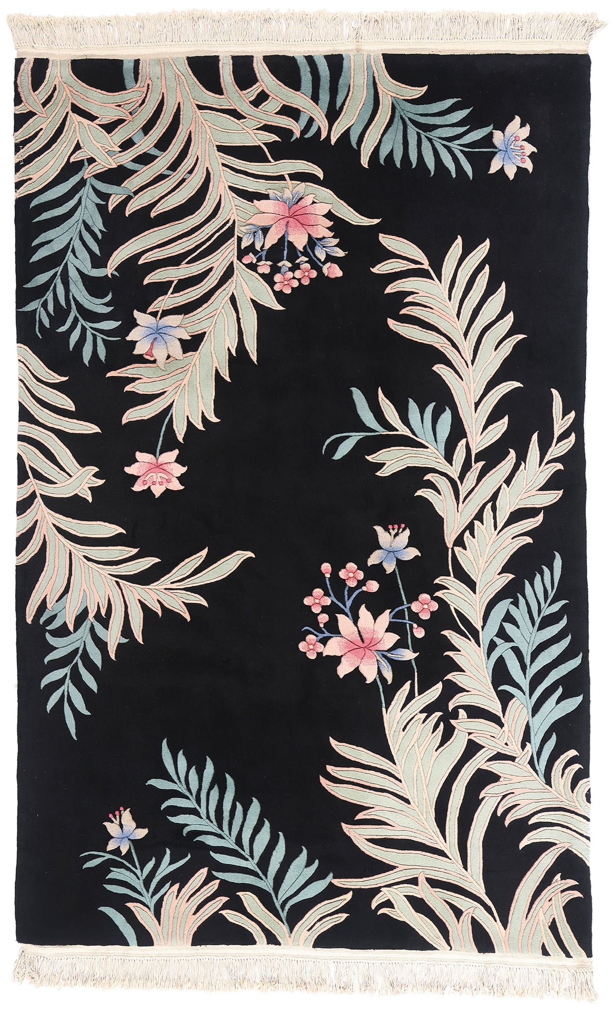 6 x 9 - Black Vintage Chinese Rug - 79409