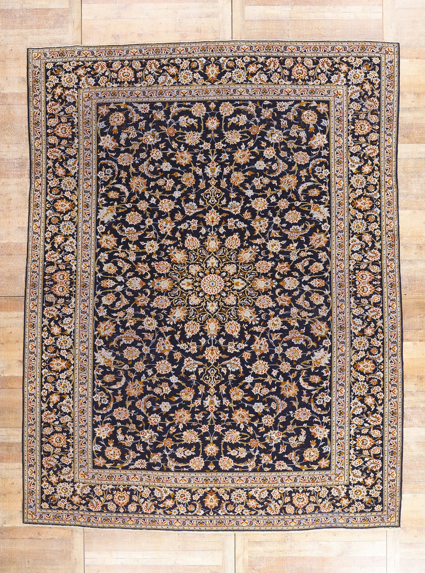 10 x 13 - Navy Blue Vintage Kashan Rug - 79419