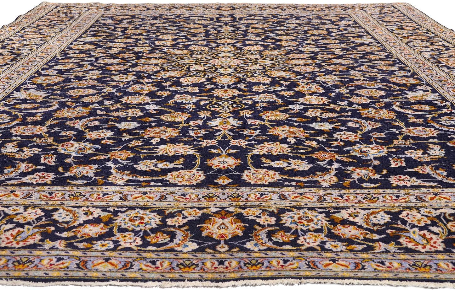 10 x 13 - Navy Blue Vintage Kashan Rug - 79419