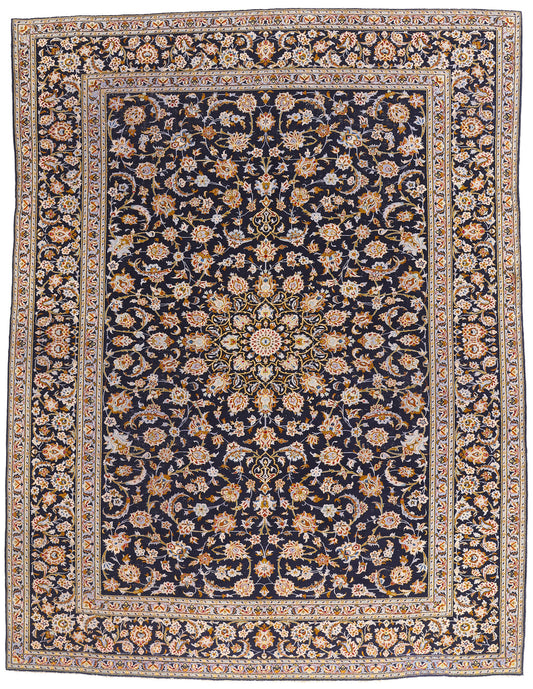 10 x 13 - Navy Blue Vintage Kashan Rug - 79419