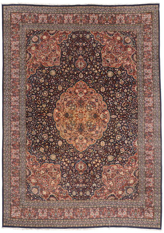 9 x 13 - Navy Blue Vintage Tabriz Rug - 79432