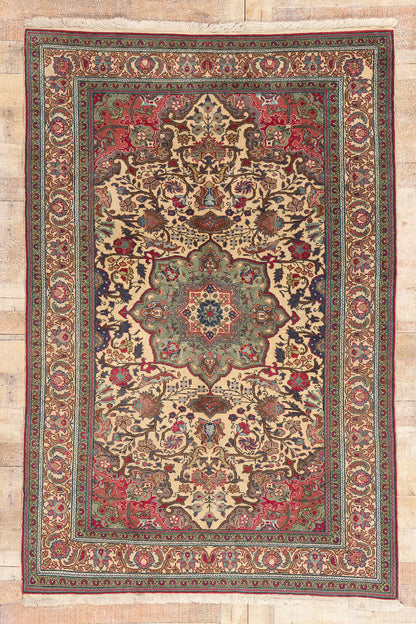 5 x 7 - Ivory Vintage Ardabil Rug - 79444