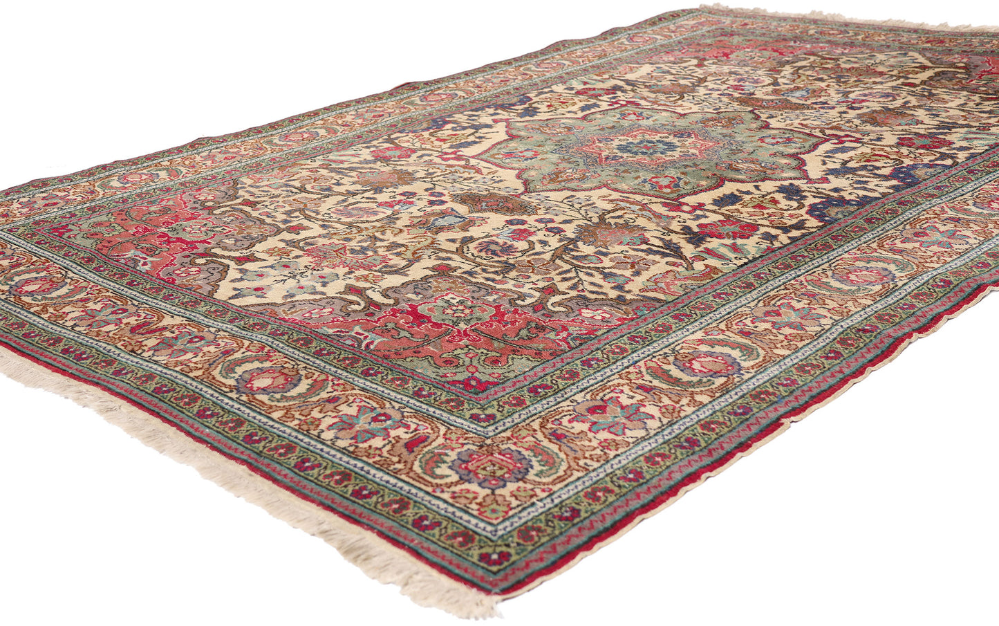 5 x 7 - Ivory Vintage Ardabil Rug - 79444