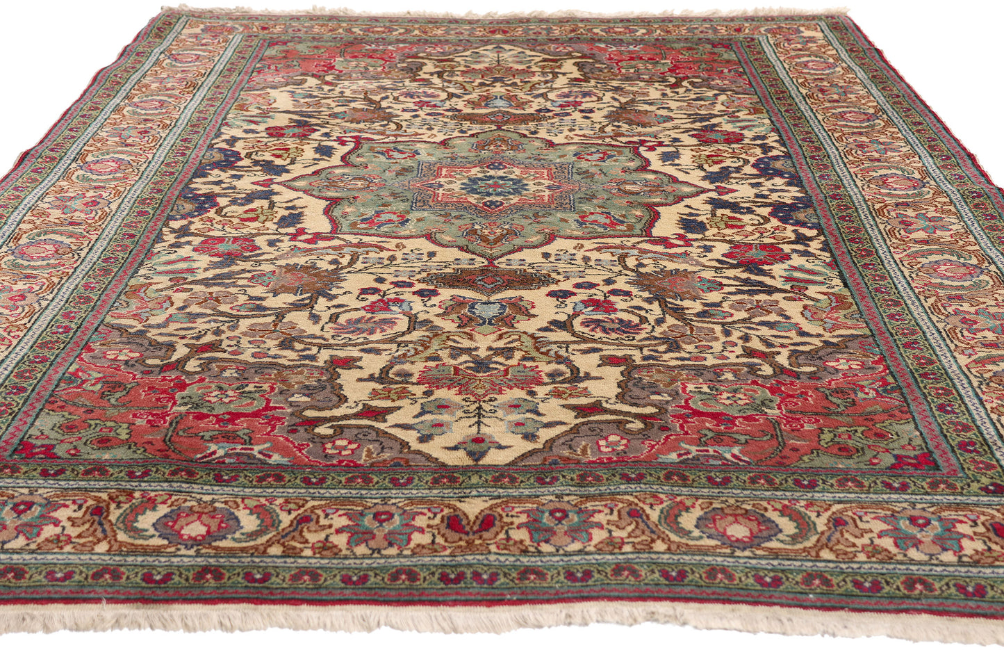 5 x 7 - Ivory Vintage Ardabil Rug - 79444