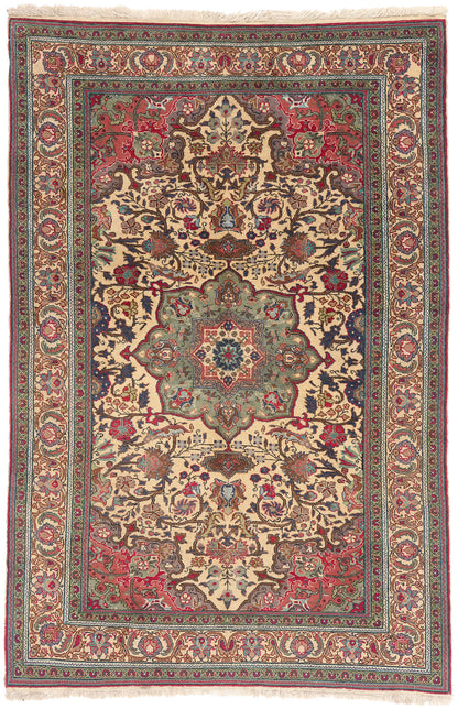 5 x 7 - Ivory Vintage Ardabil Rug - 79444