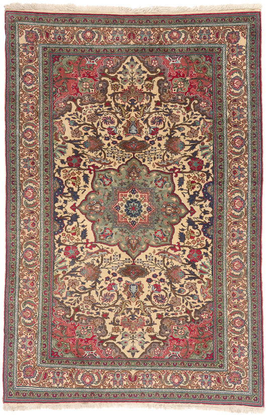5 x 7 - Ivory Vintage Ardabil Rug - 79444