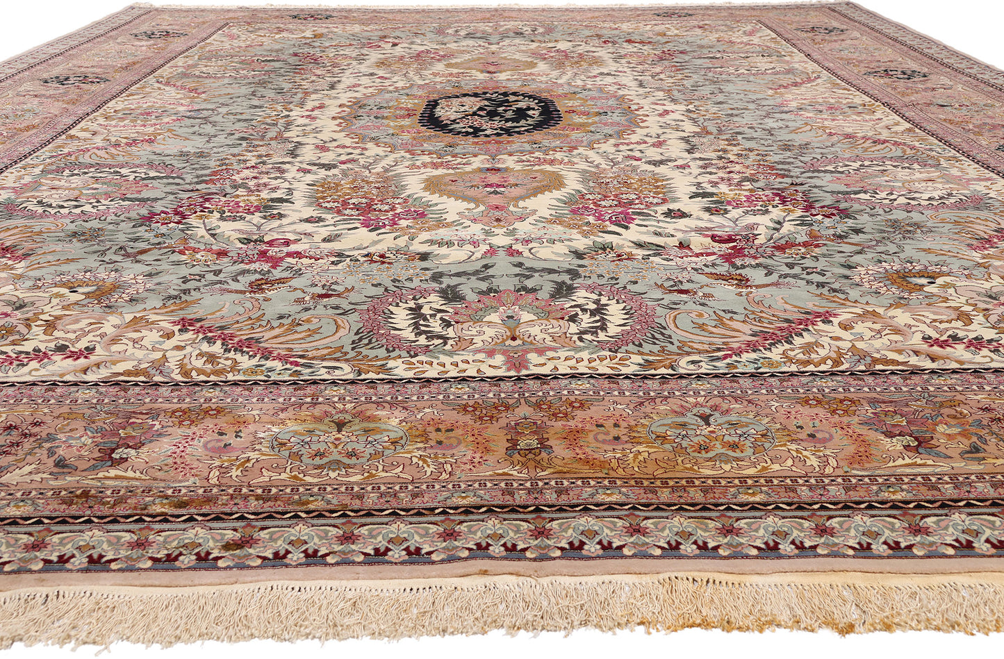 12 x 18 - Ivory Vintage Tabriz Rug - 79445