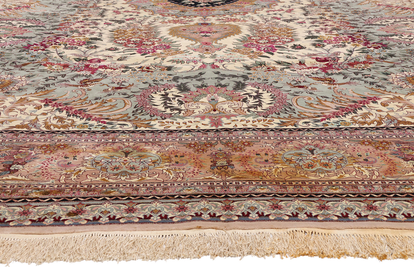 12 x 18 - Ivory Vintage Tabriz Rug - 79445