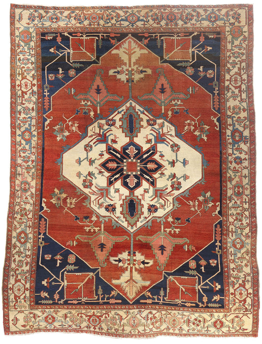 10 x 13 - Red Antique Persian Serapi Rug - 79456