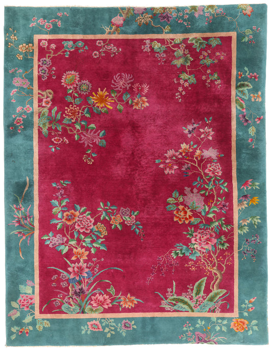 9 x 11 - Pink Antique Art Deco Rug - 79470