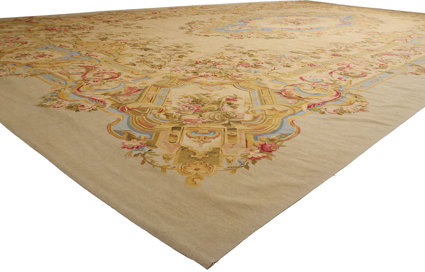 14 x 26 - Beige Vintage Aubusson Rug - 79474