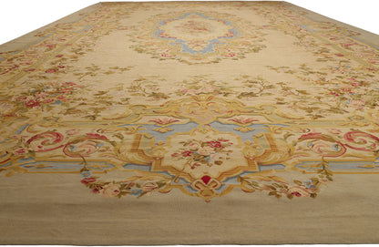 14 x 26 - Beige Vintage Aubusson Rug - 79474