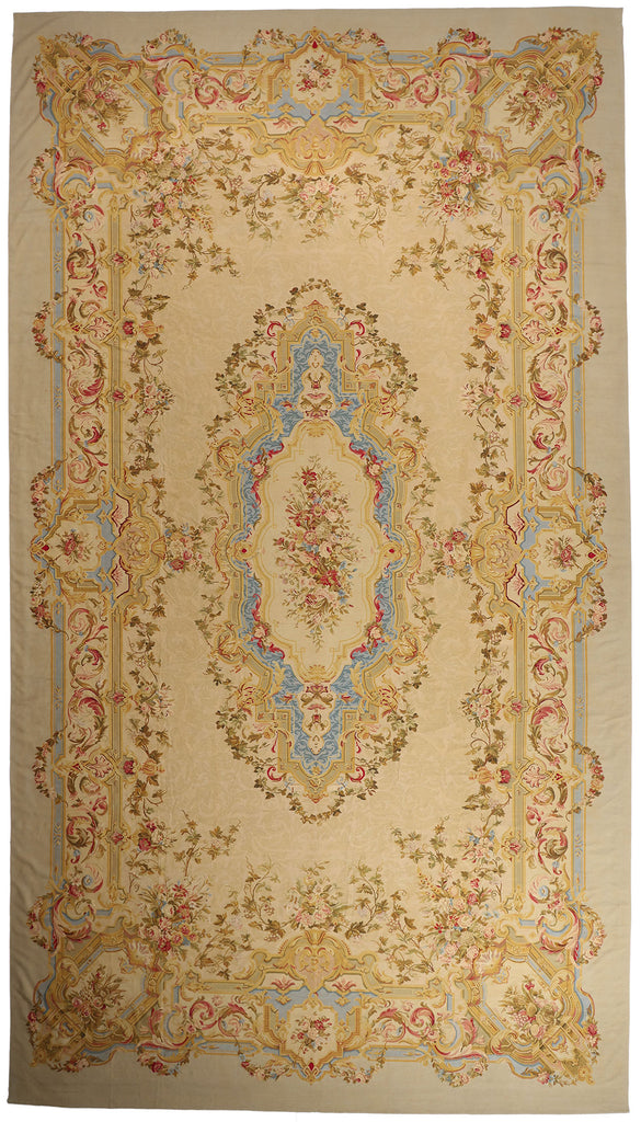 14 x 26 - Beige Vintage Aubusson Rug - 79474