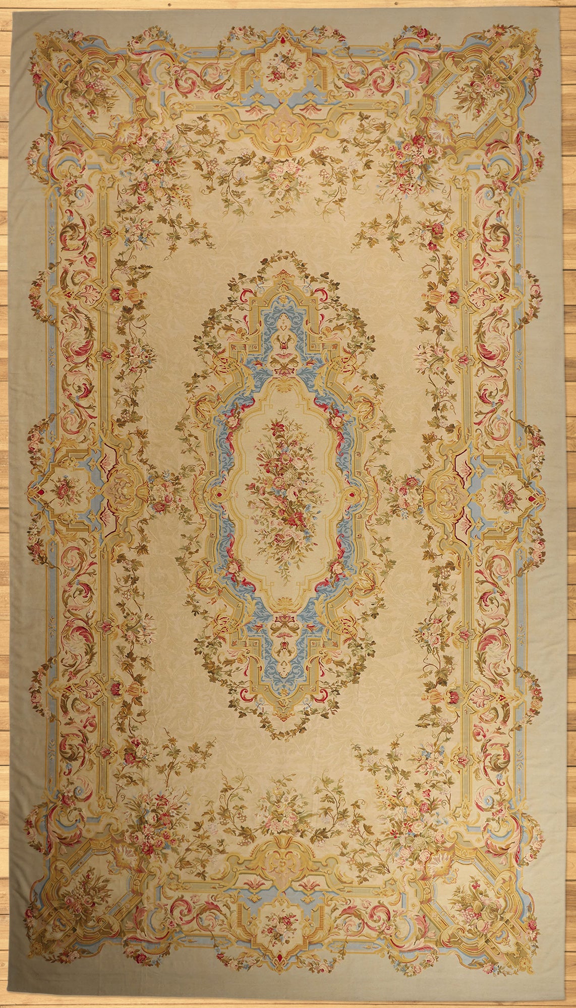 14 x 26 - Beige Vintage Aubusson Rug - 79474