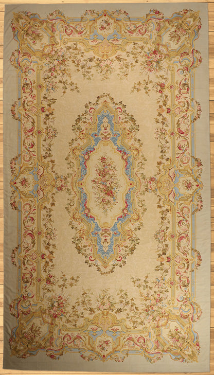 14 x 26 - Beige Vintage Aubusson Rug - 79474