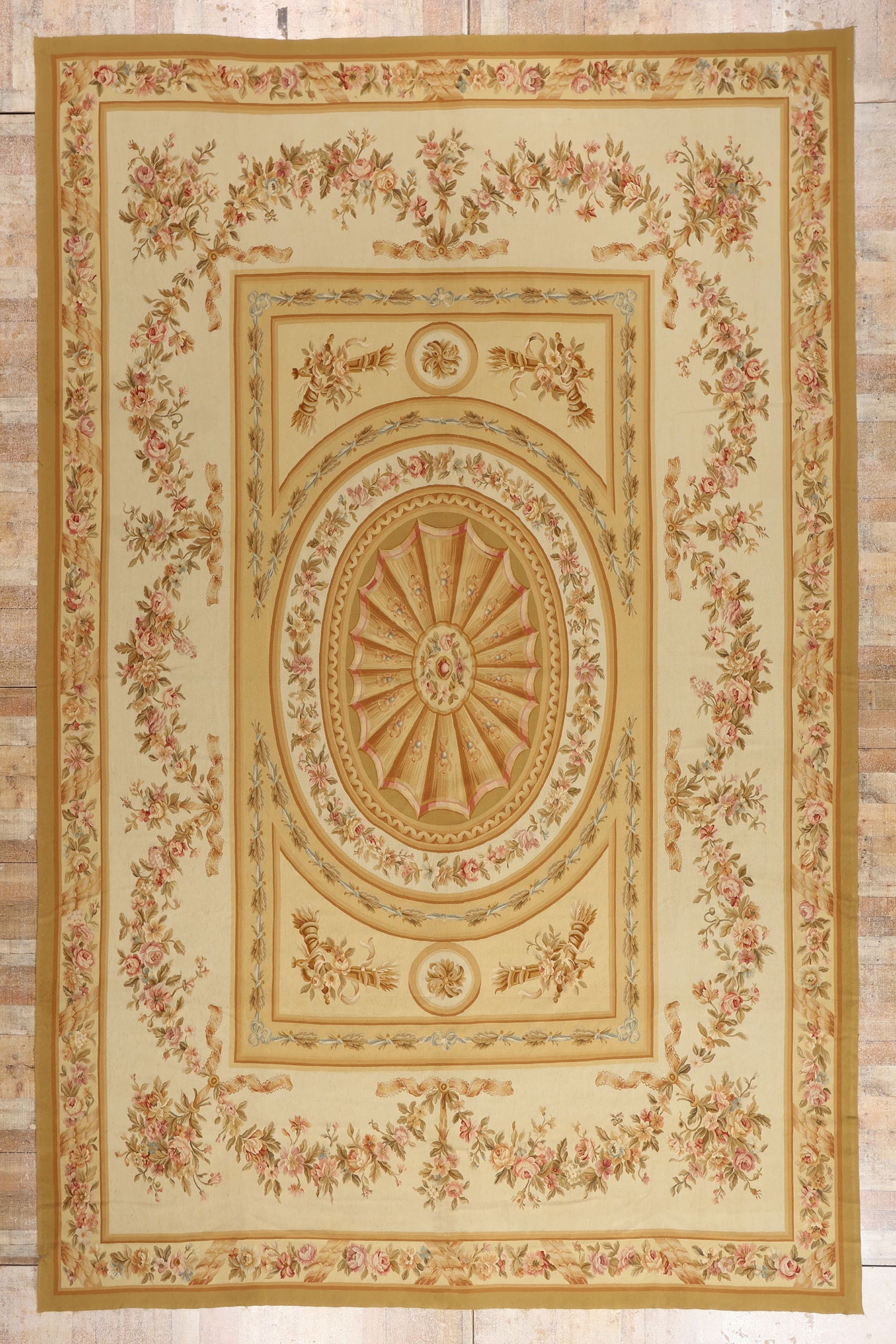 11 x 18 - Beige Vintage Aubusson Rug - 79476