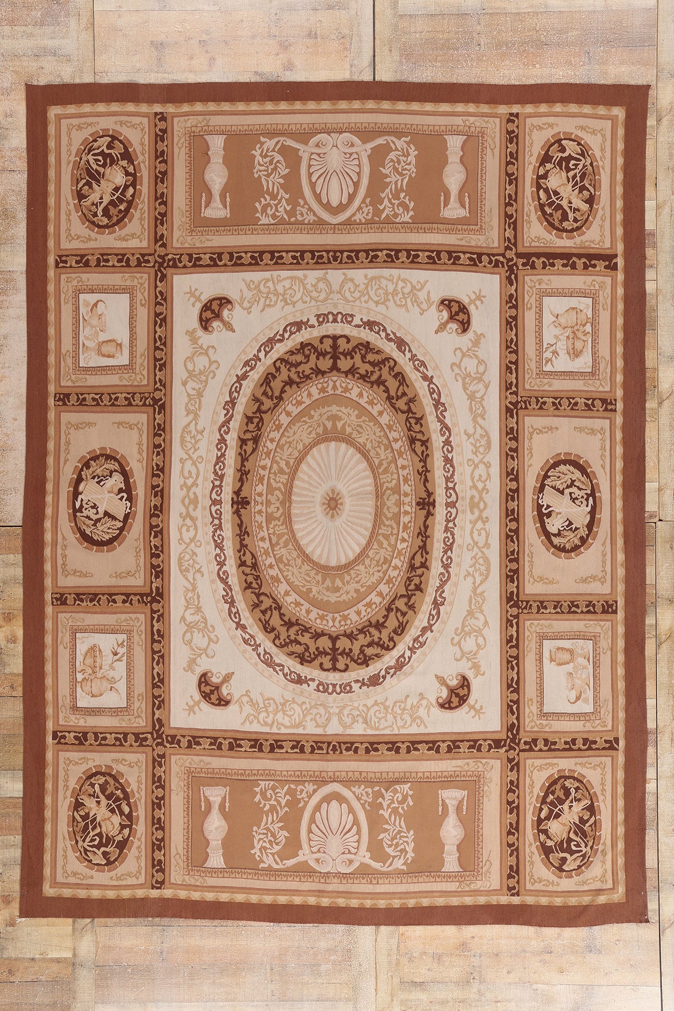 9 x 12 - Brown Vintage Aubusson Rug - 79478