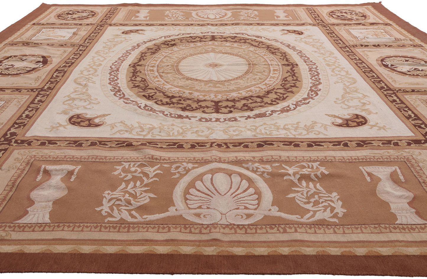 9 x 12 - Brown Vintage Aubusson Rug - 79478