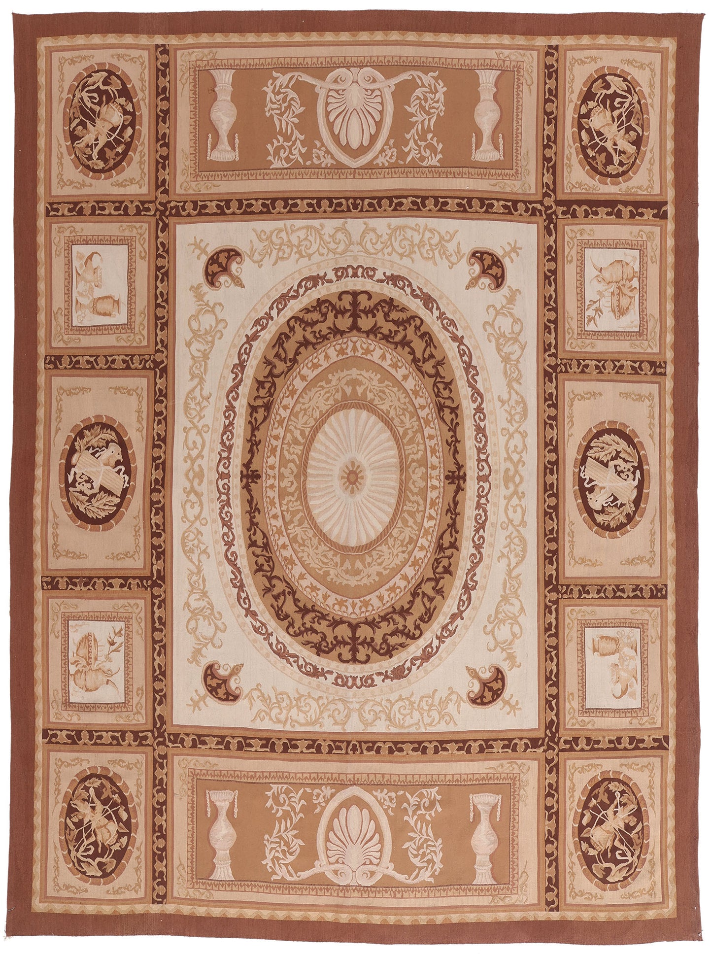 9 x 12 - Brown Vintage Aubusson Rug - 79478