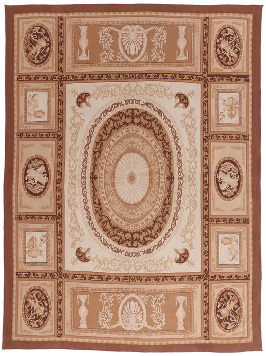 9 x 12 - Brown Vintage Aubusson Rug - 79478