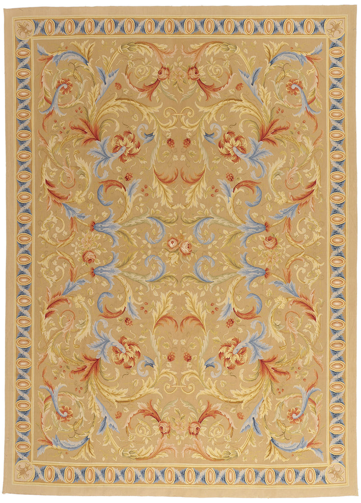 9 x 12 - Tan Vintage Aubusson Rug - 79479