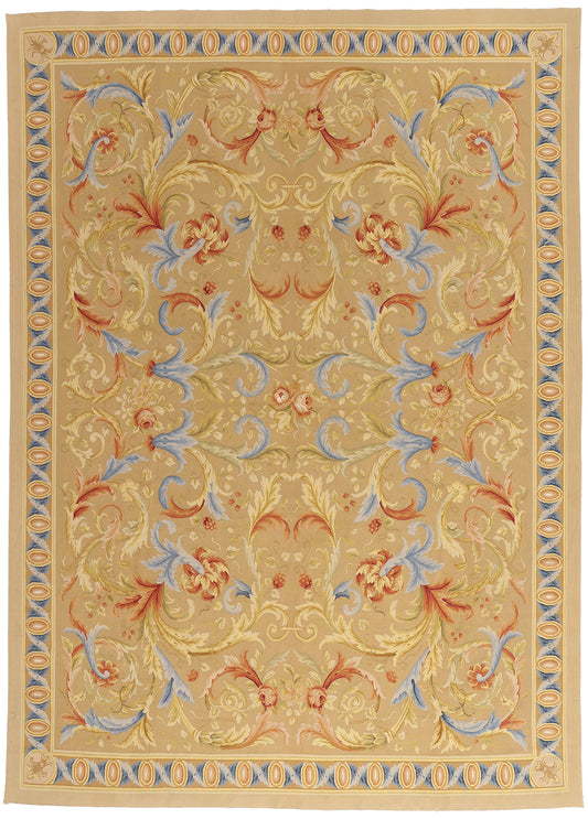 9 x 12 - Tan Vintage Aubusson Rug - 79479