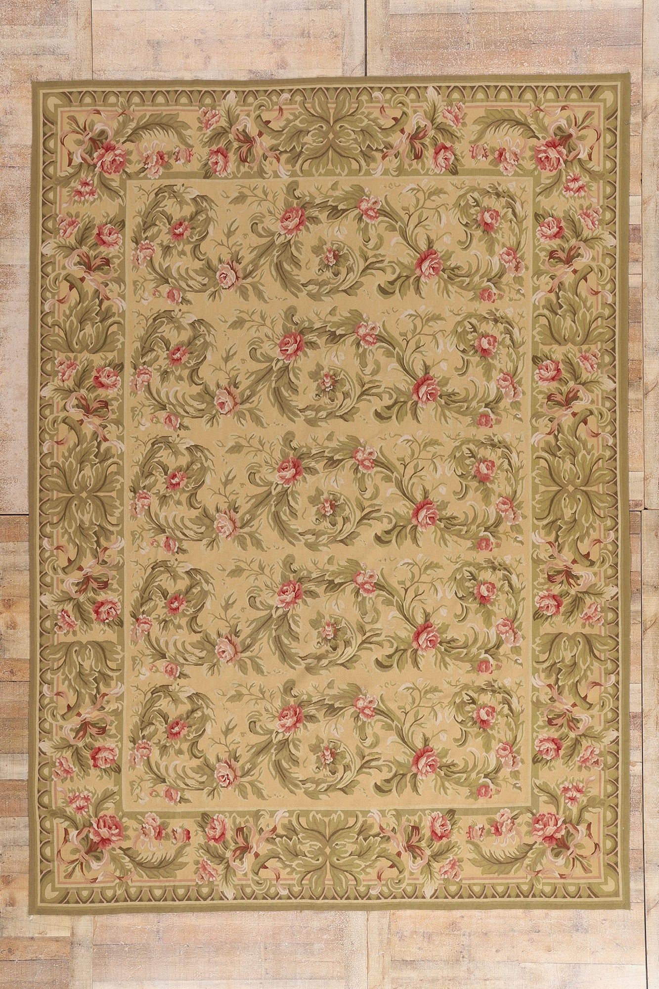9 x 12 - Tan Vintage Aubusson Rug - 79481