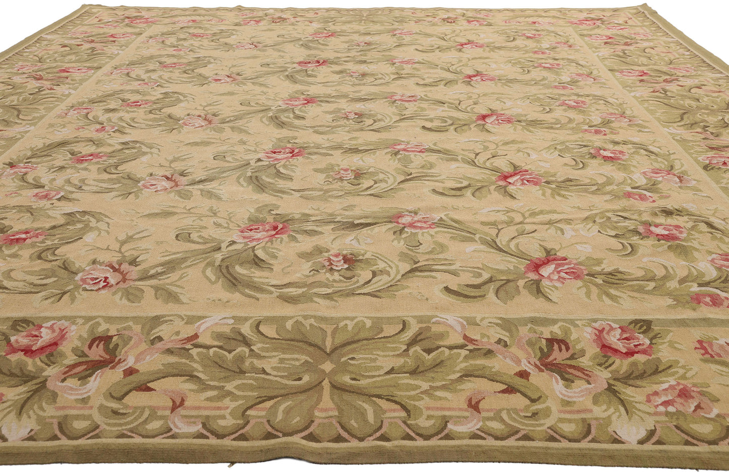 9 x 12 - Tan Vintage Aubusson Rug - 79481
