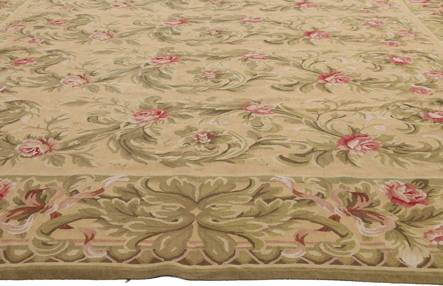 9 x 12 - Tan Vintage Aubusson Rug - 79481