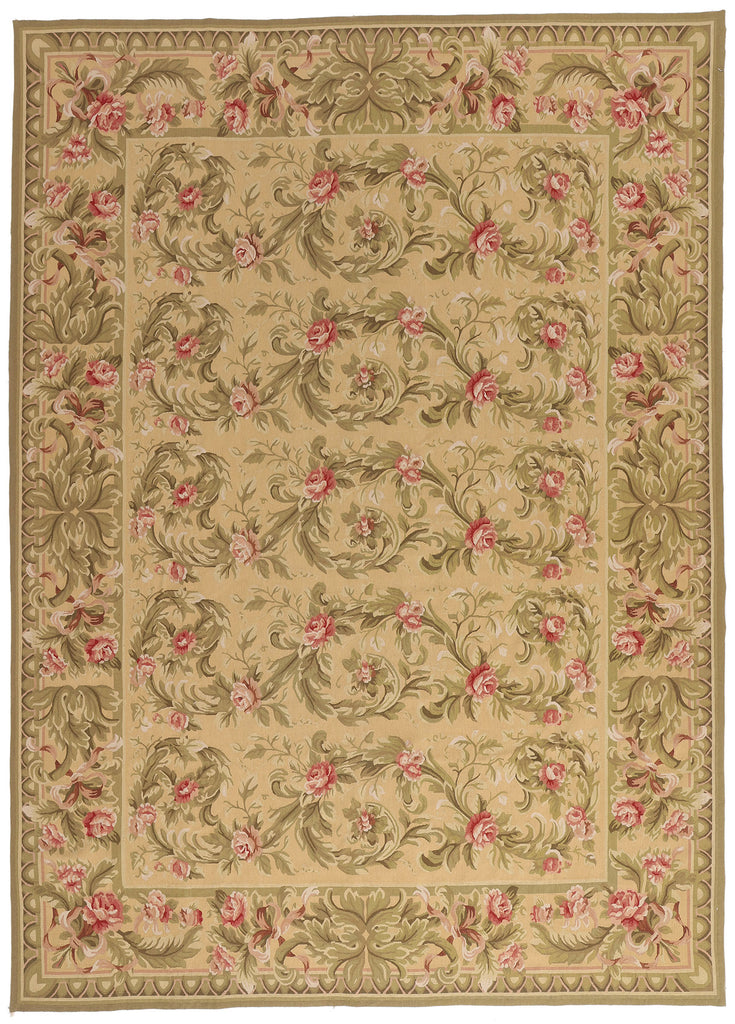 9 x 12 - Tan Vintage Aubusson Rug - 79481