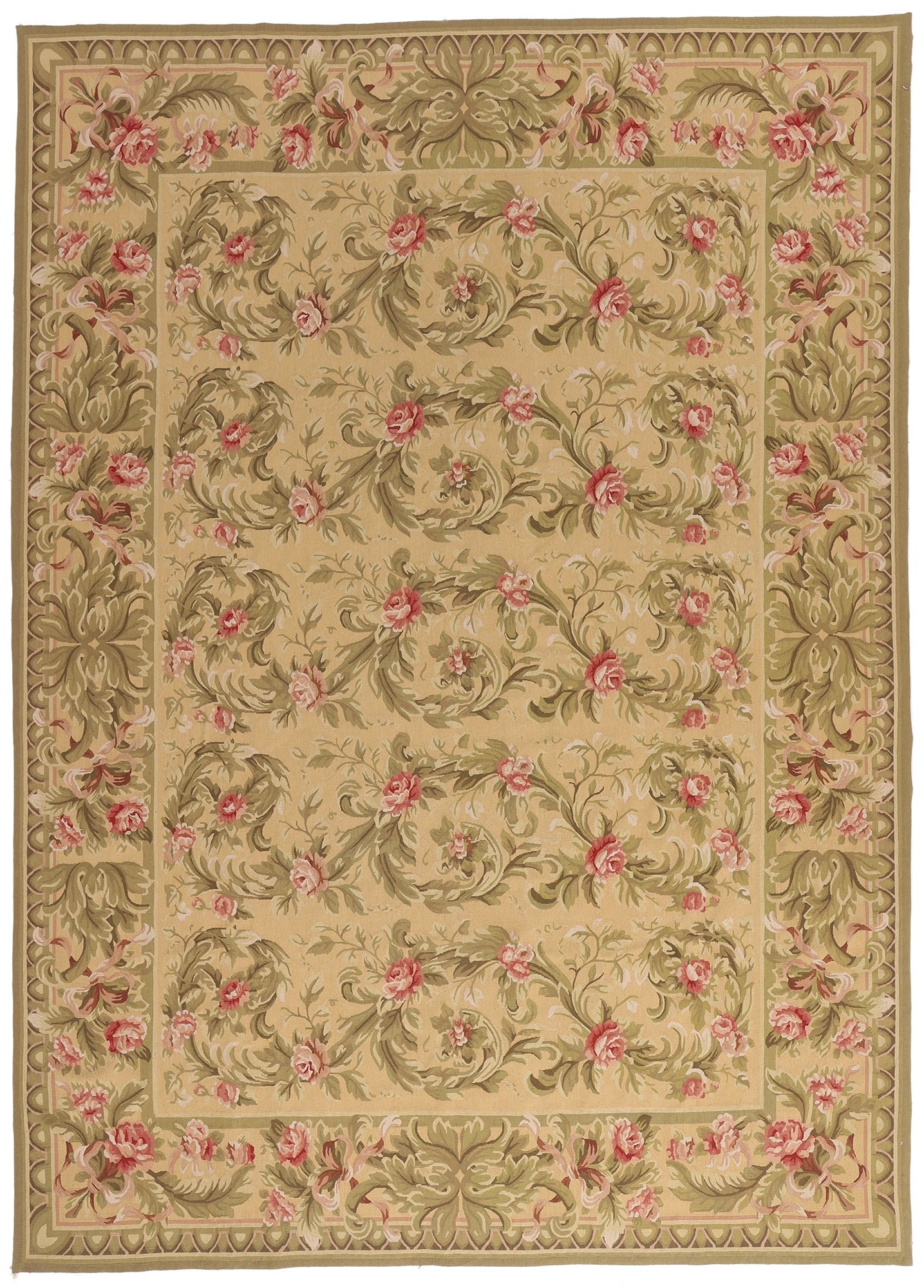 9 x 12 - Tan Vintage Aubusson Rug - 79481