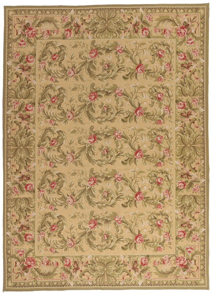 9 x 12 - Tan Vintage Aubusson Rug - 79481